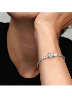 PANDORA Silver bracelet with heart-shaped clasp and cubic zirconia, Size 18  - Image 3