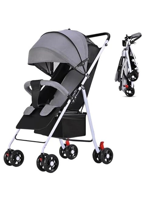 Lightweight Stroller, Foldable Baby Stroller with Waterproof Canopy, Travel Stroller with Cup Holder and Storage Basket, 0-36 Months Toddler Stroller, Gray