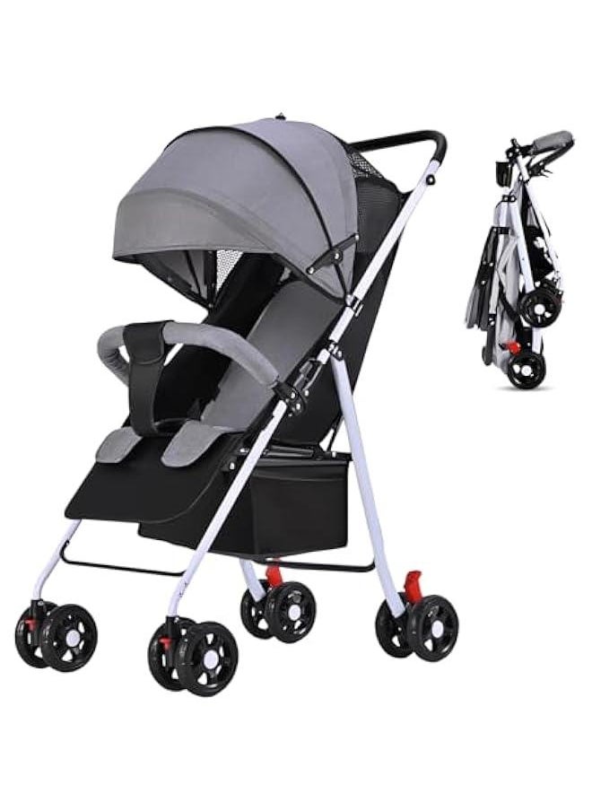 Gonice - Lightweight Stroller, Foldable Baby Stroller with Waterproof Canopy, Travel Stroller with Cup Holder and Storage Basket, 0-36 Months Toddler Stroller, Gray - Image 1