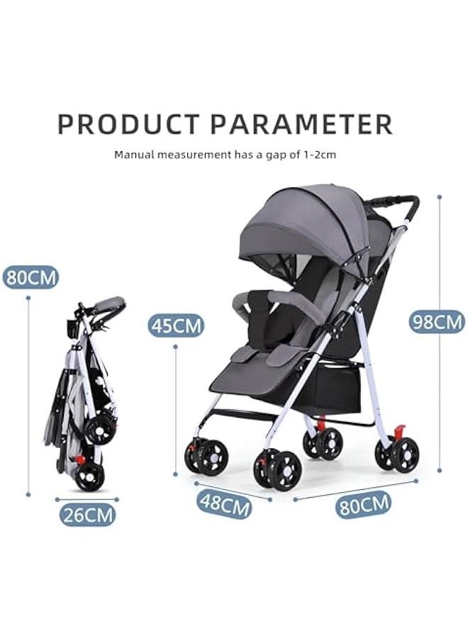 Gonice - Lightweight Stroller, Foldable Baby Stroller with Waterproof Canopy, Travel Stroller with Cup Holder and Storage Basket, 0-36 Months Toddler Stroller, Gray - Image 1