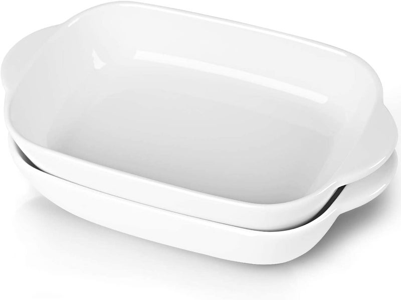 Trifecta Ceramics baking dish Matte-colored rectangular casserole dish with Handle for Oven Ceramic Baking Pan Lasagna Casserole Pan Individual Bakeware 9x5 inch (White Pack - 2) - Image 1