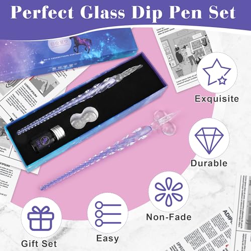 Luxiv Glass Ink Pen Set, Glass Dip Pen with Fluorescent Ink and Pen Holder Art Crystal Glass Pens for Signatures, Business Christmas Gift Glass Ink Pens (Basic, Purple) - Image 4