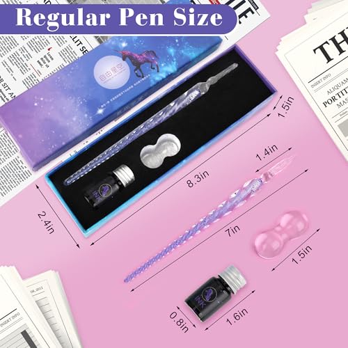 Luxiv Glass Ink Pen Set, Glass Dip Pen with Fluorescent Ink and Pen Holder Art Crystal Glass Pens for Signatures, Business Christmas Gift Glass Ink Pens (Basic, Purple) - Image 2