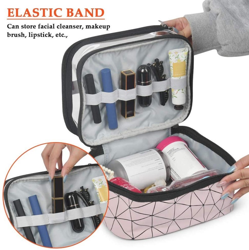 Moxtiza Double Layer Cosmetic Bag Organizer Makeup Pouch for Women Travel Cosmetics Case Toiletry Bags for GirlsPink - Image 4