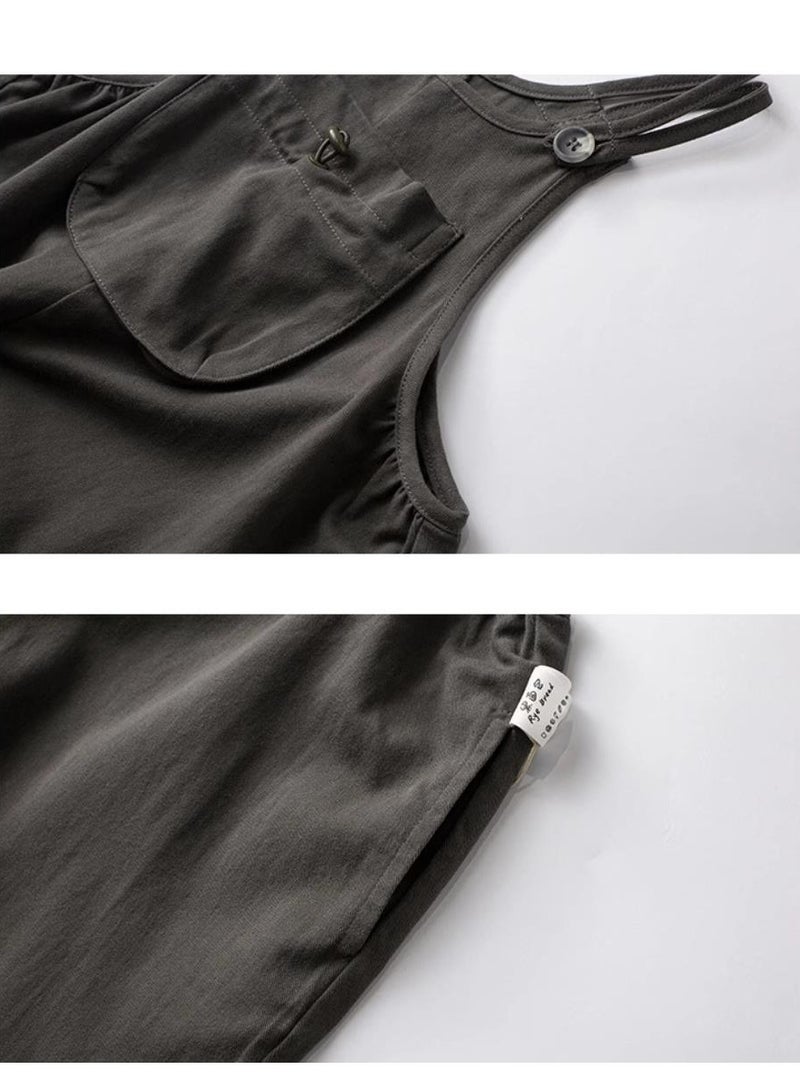 Children's Pure Large Pocket Shoulder Strap Jumpsuit Casual Pants  - Image 5