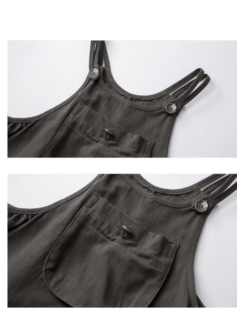 Children's Pure Large Pocket Shoulder Strap Jumpsuit Casual Pants  - Image 4