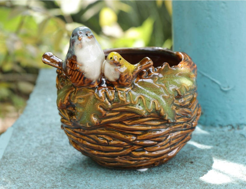 Rmdusk Handmade Ceramic Bird Nest Succulent Planter/Plant Pot Flower Pot Bonsai Home Garden DÃ©cor Birds Figurine 5" H - Image 4
