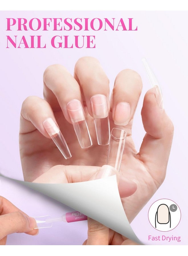 MORGLES 500Pcs Clear Acrylic Nail Tips Fake Nails Half Cover Square Flat Nail Tips Nail Clipper Files And Glues Cuticle Fork For Nail Art Salon Home Diy - Image 4