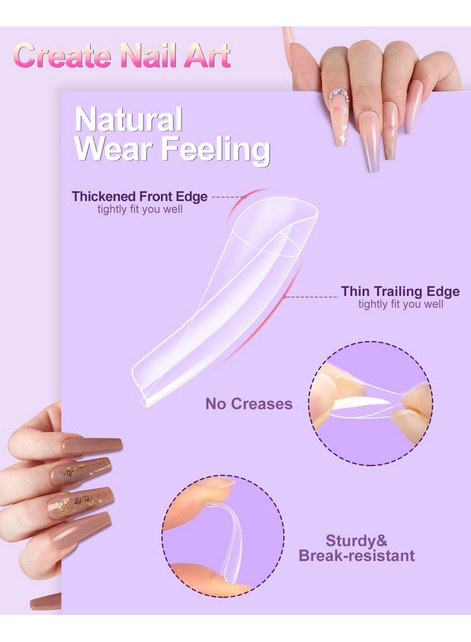 MORGLES 500Pcs Clear Acrylic Nail Tips Fake Nails Half Cover Square Flat Nail Tips Nail Clipper Files And Glues Cuticle Fork For Nail Art Salon Home Diy - Image 3