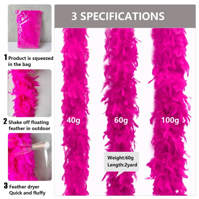 THARAHT Hot Pink Chandelle Turkey Feather Boa 2 Yards 40g for DIY Craft Home Dancing Wedding Party Halloween Costume Decoration Feather Boa - Image 2
