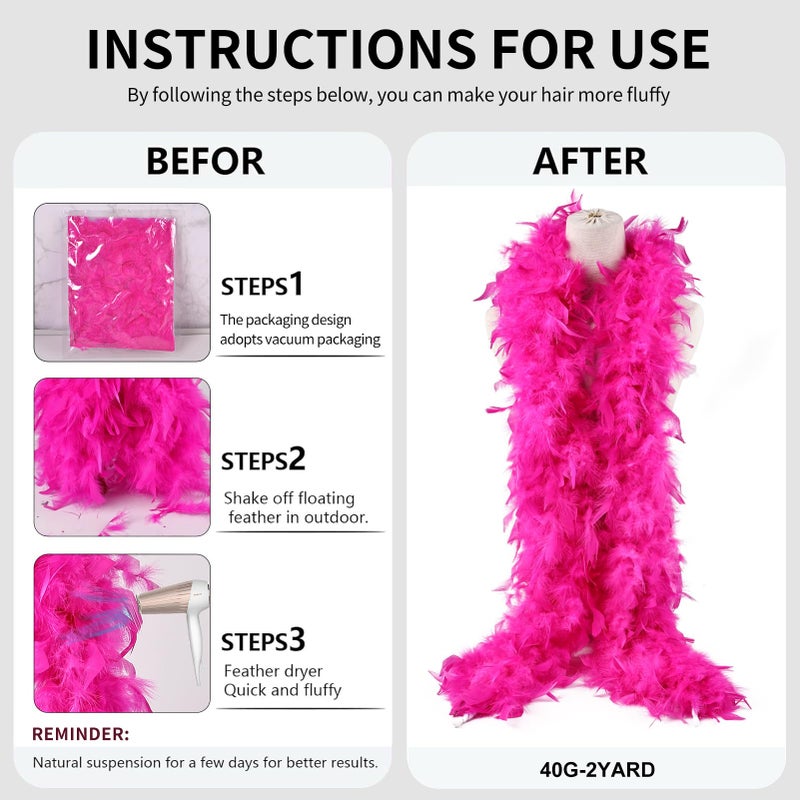 THARAHT Hot Pink Chandelle Turkey Feather Boa 2 Yards 40g for DIY Craft Home Dancing Wedding Party Halloween Costume Decoration Feather Boa - Image 3