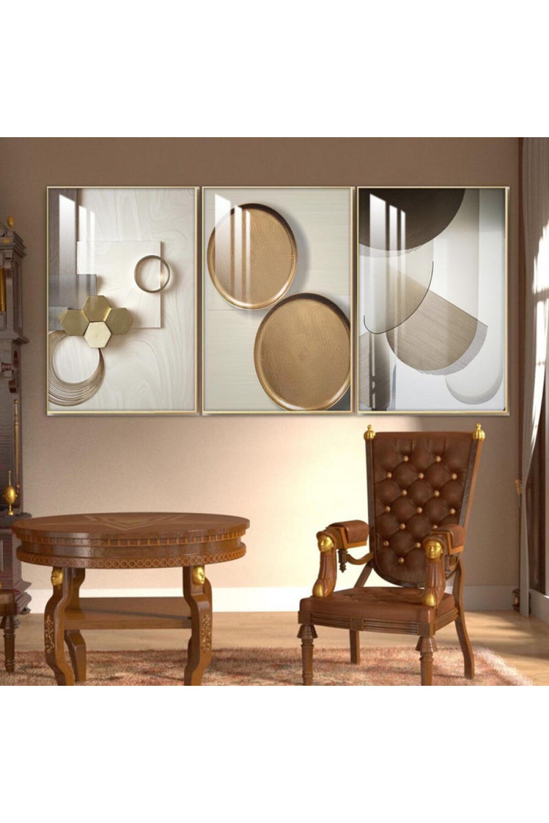 Marktna Three wooden wall painting with a frame and a clear acrylic layer - Image 1