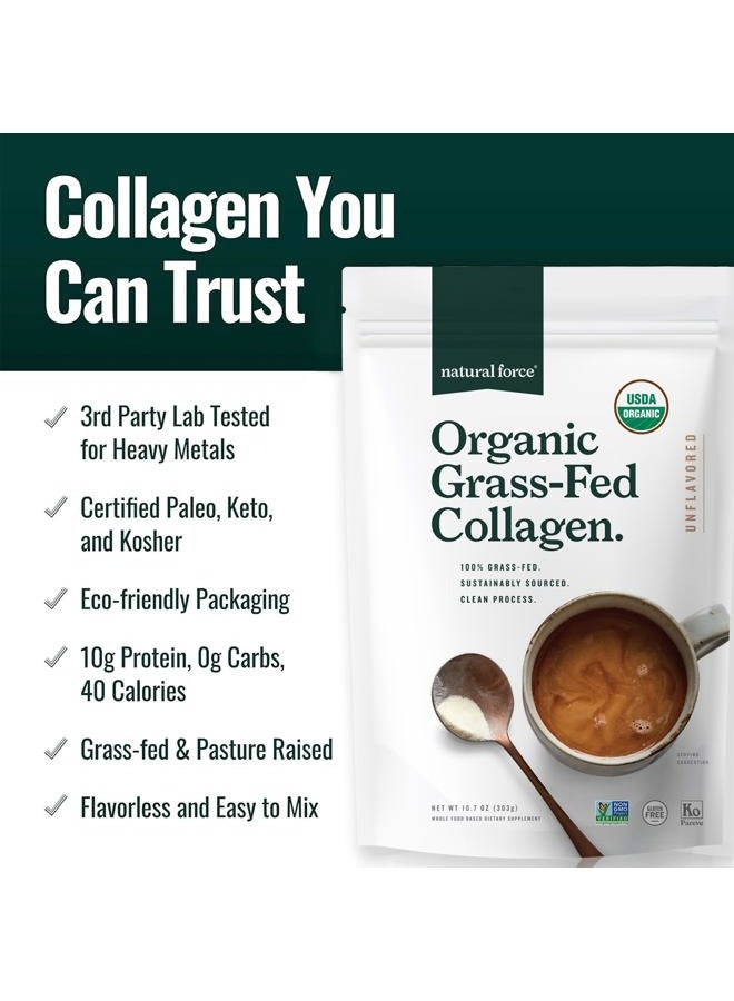 Natural Force Organic Clean Collagen Peptides Powder - USDA Certified Organic & Non-GMO, Keto & Paleo Certified - Hydrolyzed Type I & III Protein Powder with Essential Amino Acids – Unflavored, 10.7oz - Image 5