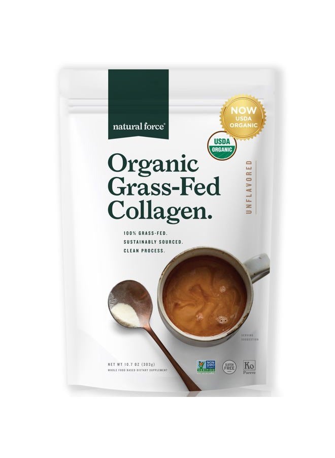Natural Force Organic Clean Collagen Peptides Powder - USDA Certified Organic & Non-GMO, Keto & Paleo Certified - Hydrolyzed Type I & III Protein Powder with Essential Amino Acids – Unflavored, 10.7oz - Image 1