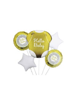 PARTY FUN Hello Baby Golden Balloon 5pcs Gilded Elegance for Celebrating New Beginnings  - Image 1