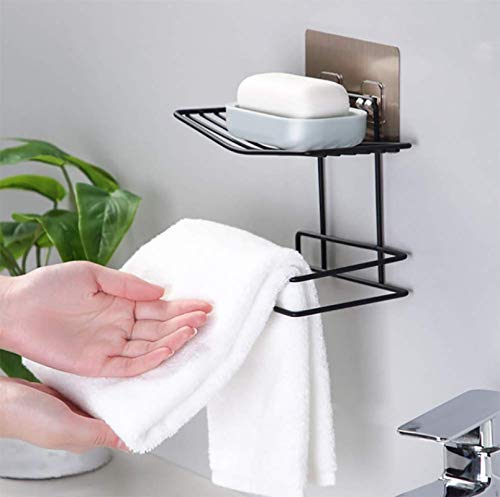 Lexazo Bathroom Tissue Paper Holder Wall Mounted Self Adhesive Toilet Paper Roll Holder with SoapMobile StandTowel Tissue Holder Rack with Mobile Phone Storage Shelf RackBlack Metal - Image 3