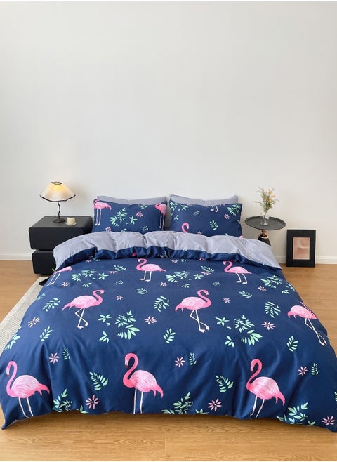 Single size, 4-piece beautiful pink flamingo design in a lovely shade of blue.