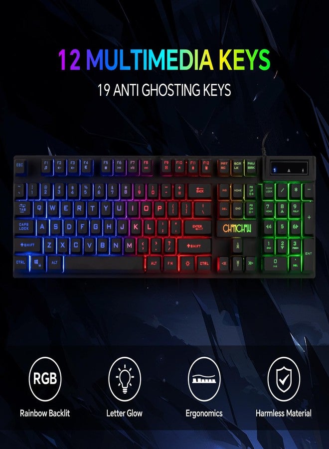 CHONCHOW Gaming LED Keyboard Mouse Headset and Mousepad Bundle, Wired Rainbow LED Light Up Gaming Keyboard Mouse Headset, Value 4 in 1 Gaming Set for Xbox PS4 PS5 PC Laptop Gamer - Image 2