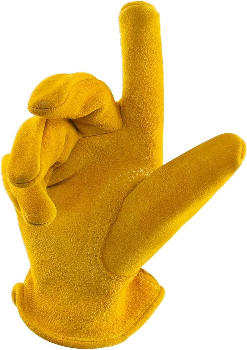 FEISHDEK Kids Work Gloves Age 2-14, Extra Soft Deerskin Suede, Durable, Flexible Toddler Youth Genuine Leather Gloves for Kids Yard Work, Working, Gardening (Large, Yellow, 8-12 Years Old) - Image 2