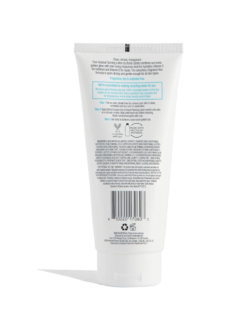 PURE Gradual Tanning Lotion Hydrating Formula Builds a Natural Golden Tan Enriched with Cocoa and shea Butter Hyaluronic Acid and Vitamins C  E Vegan Cruelty Free 200 mL 6 76 Oz