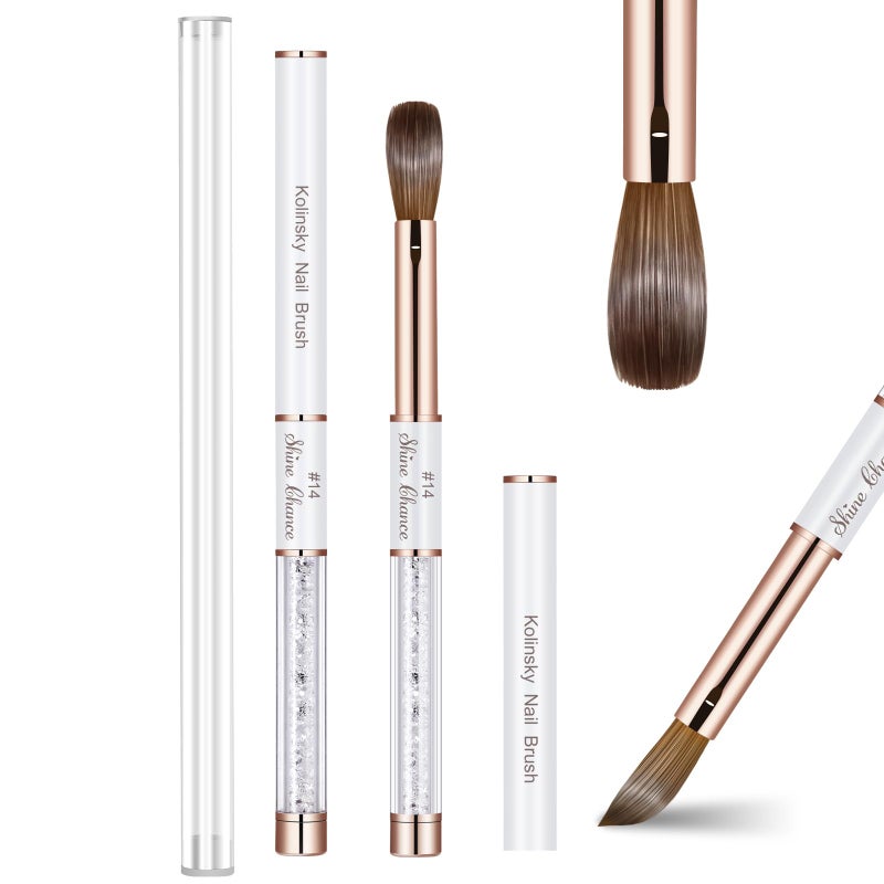 Shine Chance Acrylic Nail Brush Size 14 100 Real Kolinsky Art Nail Brush for Acrylic Powder Application Handmade Women Manicure Nail Extension Tool for Professional DIY Home Salon and Beginners