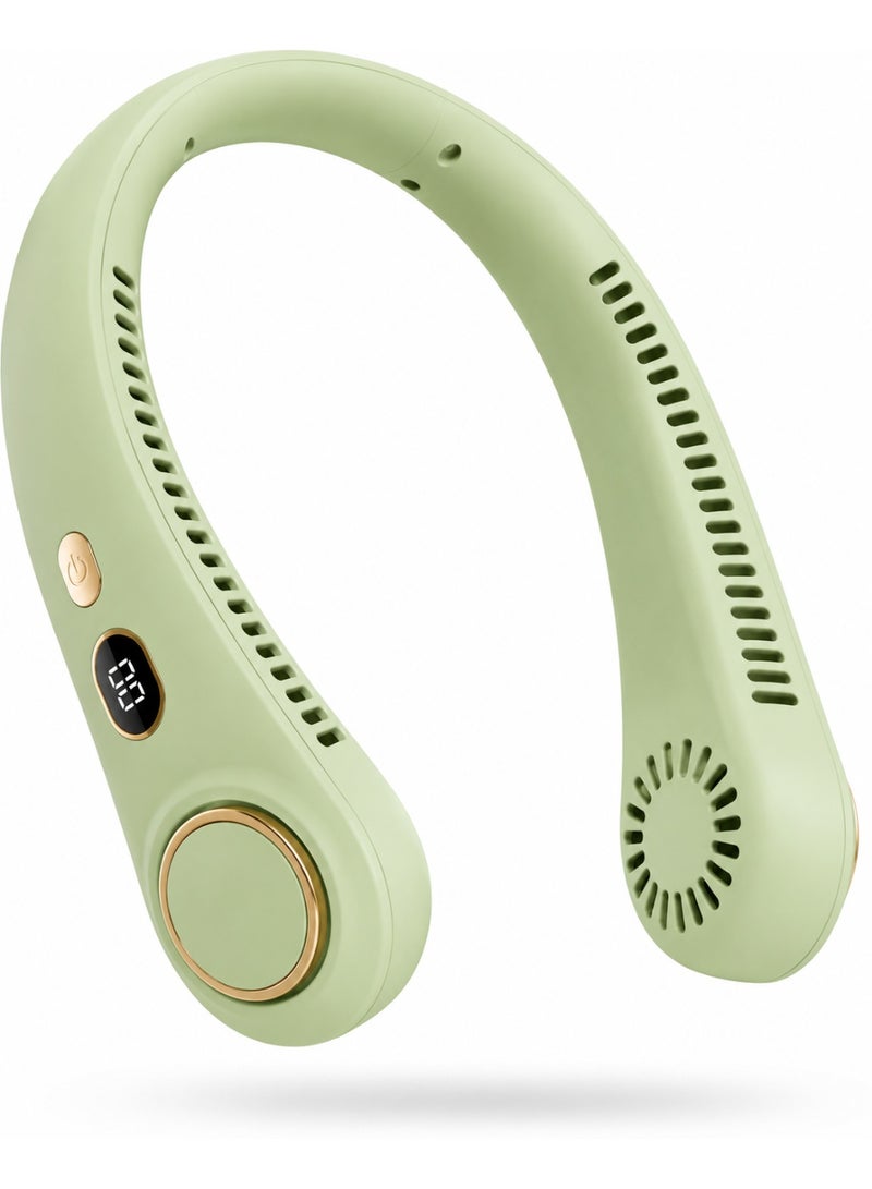 Bladeless Neck Fan with LED Display, Portable Personal Fan with 80 Vents, 720° Cooling, Type-C Fast Charging, Green - Image 1