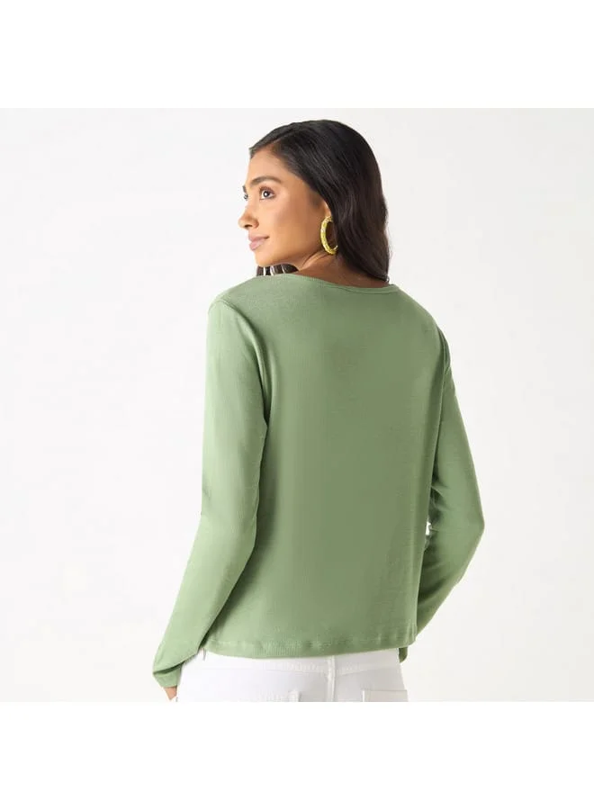 Lee Cooper Lee Cooper Ribbed T-shirt with Round Neck and Long Sleeves