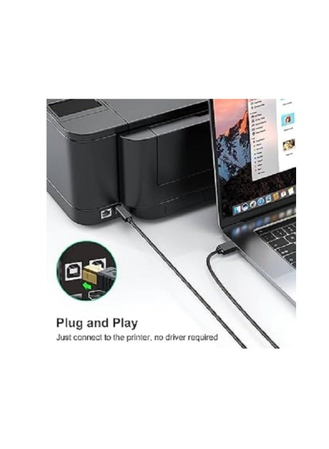 كالون كابل طابعة USB واحد بطول 5 أمتار - كابل USB 5.0 من النوع A إلى B عالي السرعة للطابعات والماسحات الضوئية - متوافق مع HP وCanon وEpson وBrother وSamsung - أسود - Image 3