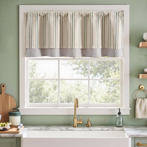 jinchan Colorful Striped Linen Double Layer Valance Christmas Pinstripe Cafe for Living Room Bathroom Light Filtering Drapes for Small Window Farmhouse Valance Rod Pocket 1 Panel 18 Inch Multi Green - Image 3
