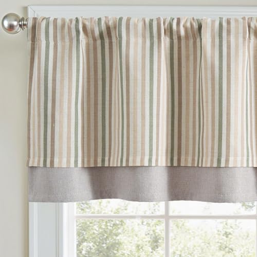jinchan Colorful Striped Linen Double Layer Valance Christmas Pinstripe Cafe for Living Room Bathroom Light Filtering Drapes for Small Window Farmhouse Valance Rod Pocket 1 Panel 18 Inch Multi Green - Image 1