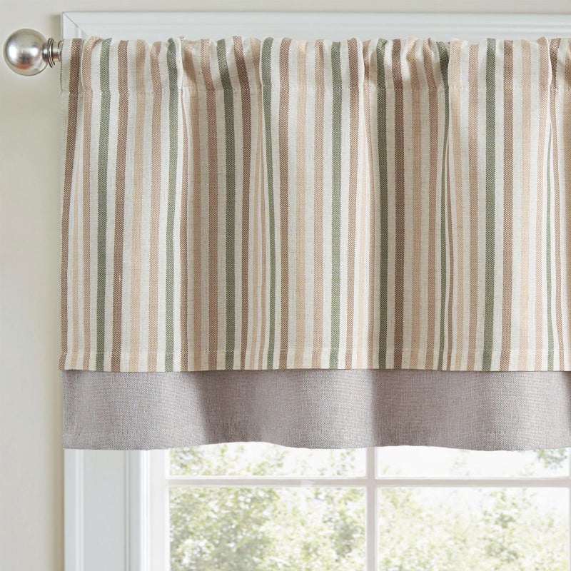 jinchan Colorful Striped Linen Double Layer Valance Christmas Pinstripe Cafe for Living Room Bathroom Light Filtering Drapes for Small Window Farmhouse Valance Rod Pocket 1 Panel 18 Inch Multi Green - Image 2