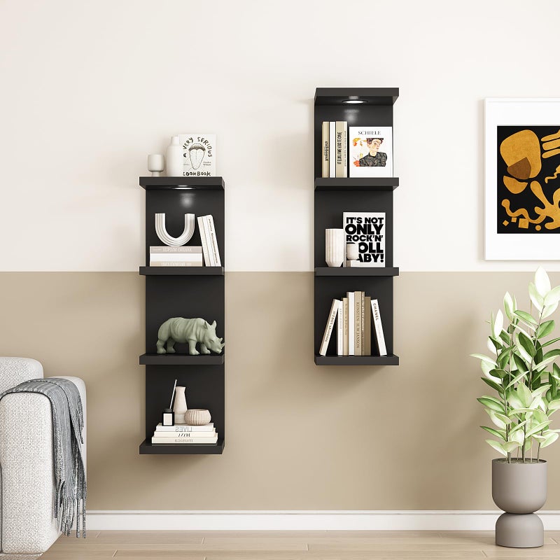 LitaEther Versatile 4 Tier Wall Shelf Unit,Black Lack Wall Shelf,Display Floating Shelf with LED Remote Control Light - Image 5