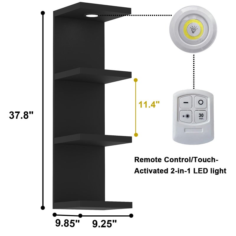 LitaEther Versatile 4 Tier Wall Shelf Unit,Black Lack Wall Shelf,Display Floating Shelf with LED Remote Control Light - Image 2