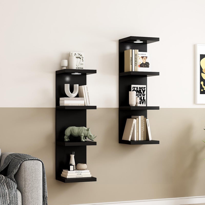 LitaEther Versatile 4 Tier Wall Shelf Unit,Black Lack Wall Shelf,Display Floating Shelf with LED Remote Control Light - Image 4