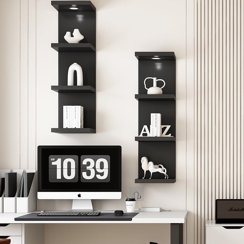 LitaEther Versatile 4 Tier Wall Shelf Unit,Black Lack Wall Shelf,Display Floating Shelf with LED Remote Control Light - Image 3