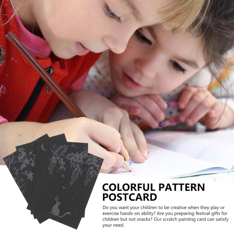 PRETYZOOM 8Pcs Rainbow Scratch Painting Postcards Animal Flowers Drawing Postcards Scratch Off Art Paper Colorful Drawing Board Painting Doodle Creative DIY Art Supplies - Image 3