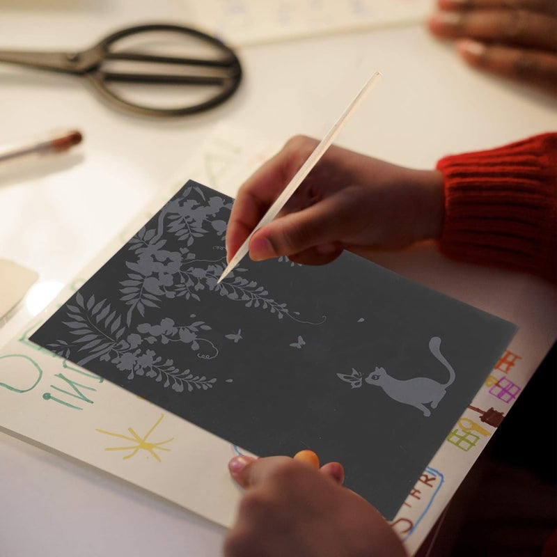 PRETYZOOM 8Pcs Rainbow Scratch Painting Postcards Animal Flowers Drawing Postcards Scratch Off Art Paper Colorful Drawing Board Painting Doodle Creative DIY Art Supplies - Image 4