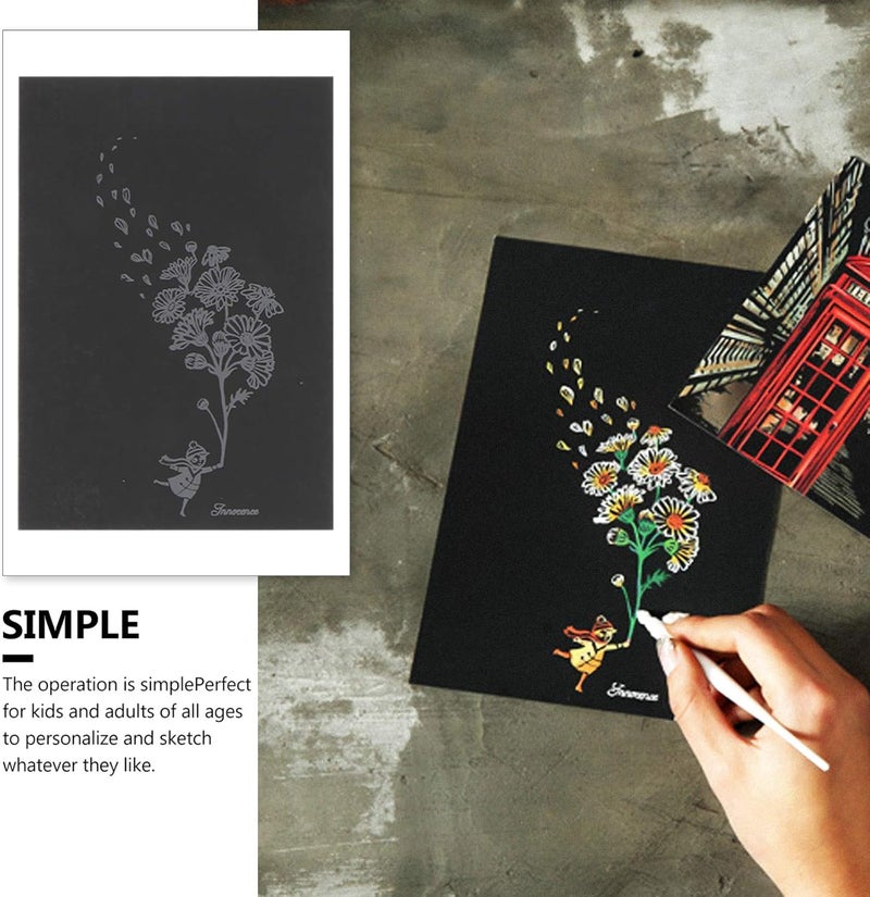 PRETYZOOM 8Pcs Rainbow Scratch Painting Postcards Animal Flowers Drawing Postcards Scratch Off Art Paper Colorful Drawing Board Painting Doodle Creative DIY Art Supplies - Image 2