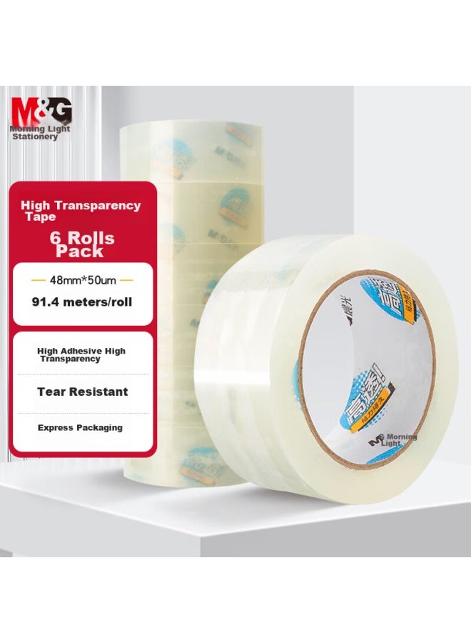 ام اند جي Chenguang (m&g) شريط تغليف ذو شفافية عالية لأدوات القرطاسية، 48mm*100y*50um، 6 لفات/أنبوب، تغليف مستودع التوصيل السريع، مستلزمات مكتبية، Ajd957cz - Image 1