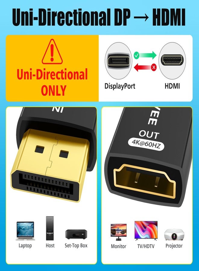 AGVEE 2 Pack Display Port to HDMI 4K@60HZ Adapter, Alloy Shell DP Displayport PC to HDMI Display Coulper Converter, Backward Compatibile with 4K@30HZ 1080P@120HZ Full HDTV, Uni-Directional, Black - Image 2