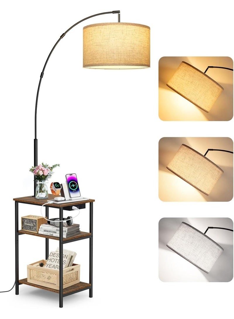 OUTON Arc Floor Lamp with Side Table & Charging, 193 cm Tall, Dimmable LED, 3 Color Modes, Remote & Timer, Living Room & Bedroom - Image 1