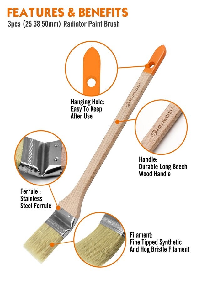 ROLLINGDOG Radiator Brush - 3PC Long Handle Paint Brush for Ceilings,High Walls(25mm,38mm,50mm) - Image 3