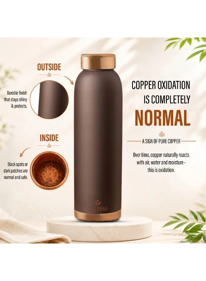 Zalisha  ZALISHA® 100% Pure Copper Premium Water Bottle 950 ml | Matte Finish Copper Bottle with Leak-Resistant Cap | Suitable for Home, Office & Travel (Matte Brown)  | Best Price UAE