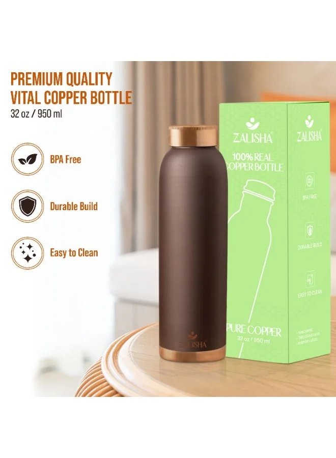 Zalisha  ZALISHA® 100% Pure Copper Premium Water Bottle 950 ml | Matte Finish Copper Bottle with Leak-Resistant Cap | Suitable for Home, Office & Travel (Matte Brown)  | Best Price UAE