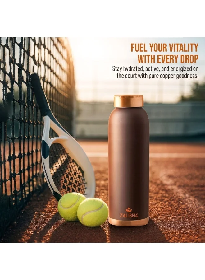 Zalisha  ZALISHA® 100% Pure Copper Premium Water Bottle 950 ml | Matte Finish Copper Bottle with Leak-Resistant Cap | Suitable for Home, Office & Travel (Matte Brown)  | Best Price UAE