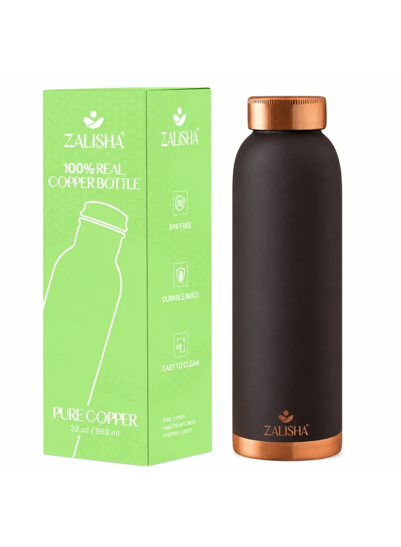 Zalisha ZALISHA 100%  Pure Copper Premium Water Bottle 950 ml | Matte Finish Copper Bottle with Leak-Resistant Cap | Suitable for Home, Office & Travel (Dark Matte Brown)