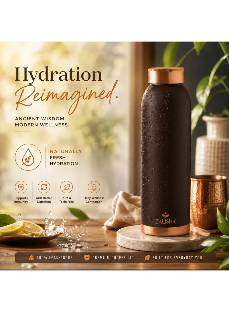 Zalisha ZALISHA 100%  Pure Copper Premium Water Bottle 950 ml | Matte Finish Copper Bottle with Leak-Resistant Cap | Suitable for Home, Office & Travel (Dark Matte Brown)
