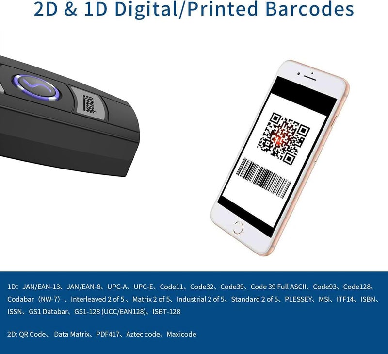 symcode Mini 2D Portable Handheld Bluetooth Barcode Scanner Wireless 2.4G & USB Wired 3-in-1 Bar Code Scanner Portable USB QR Code Scanner for Windows.Android.iOS.MAC - Image 2