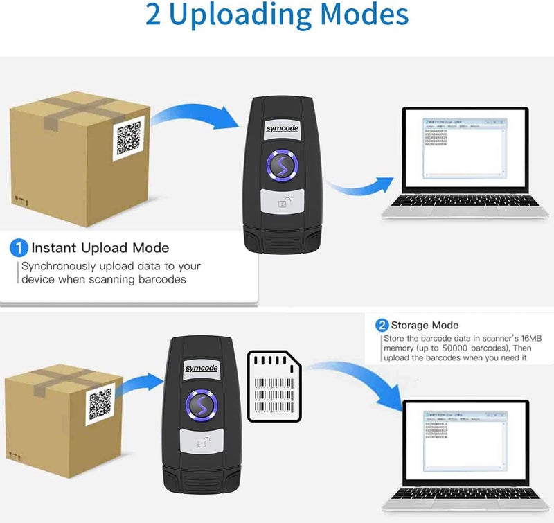 symcode Mini 2D Portable Handheld Bluetooth Barcode Scanner Wireless 2.4G & USB Wired 3-in-1 Bar Code Scanner Portable USB QR Code Scanner for Windows.Android.iOS.MAC - Image 5