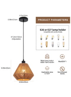 Ganeed Boho Chandelier Lighting Fixture, Rattan Pendant Light, Rustic Cage Hanging Light, E27 Semi Flush Mount Ceiling Light Fixture for Kitchen Island Living Dining Room Bedroom Brown  - Image 4